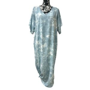 Yanek Charlie Tie Dye Kaftan Maxi Dress Blue White One Size NWT